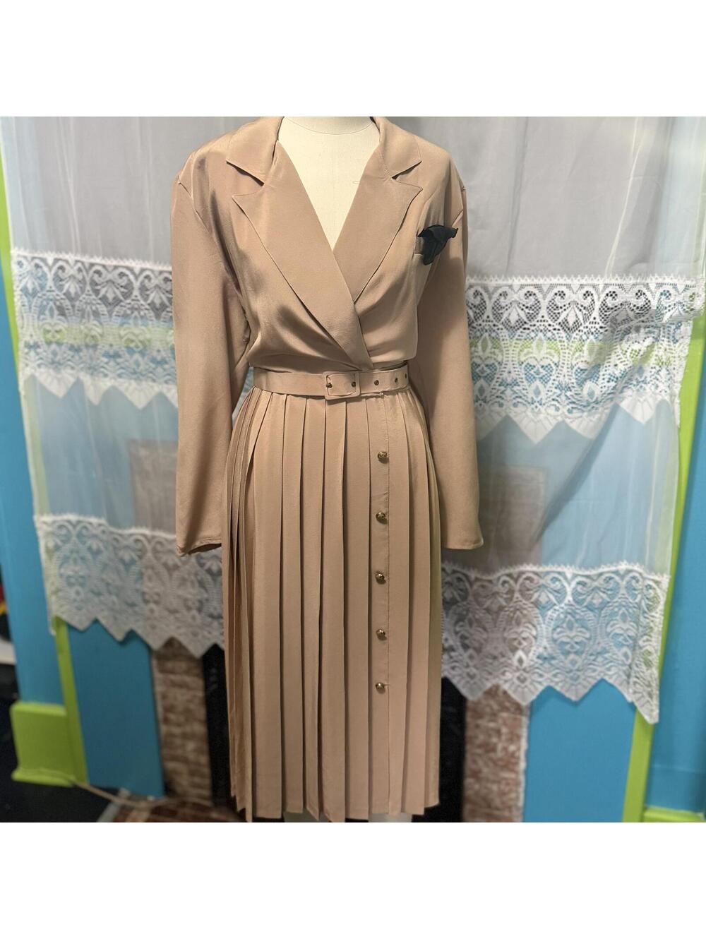 Vintage Lisco Paris Chiffon Pleated Faux Blazer Wrap Dress size L-XL